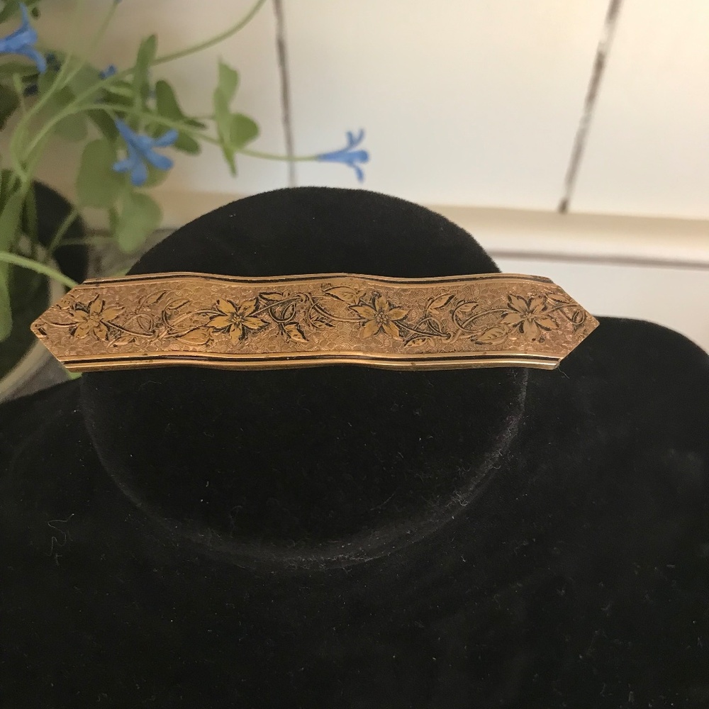 Vintage Brass Tone Straight Ribbon Brooch 3 ⅝"